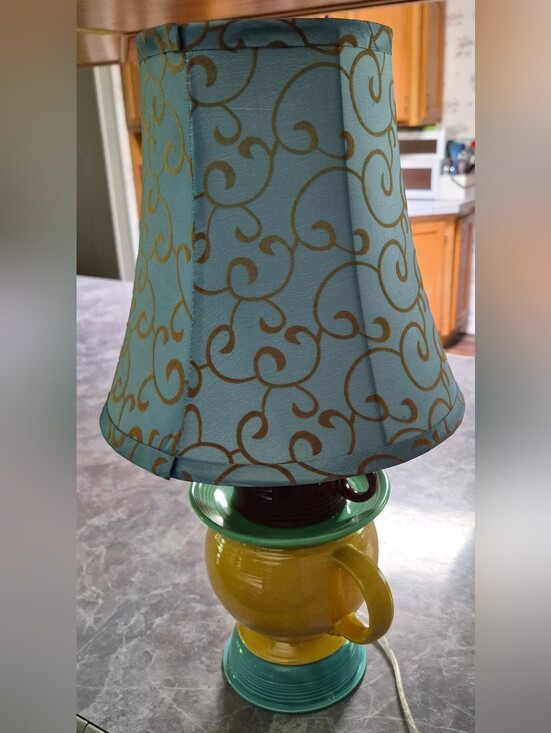 Fiestaware Other - Fiestaware Upcycled Teapot,Cup, Saucer& Bowl Lamp in Yellow Green,Pink And Blue